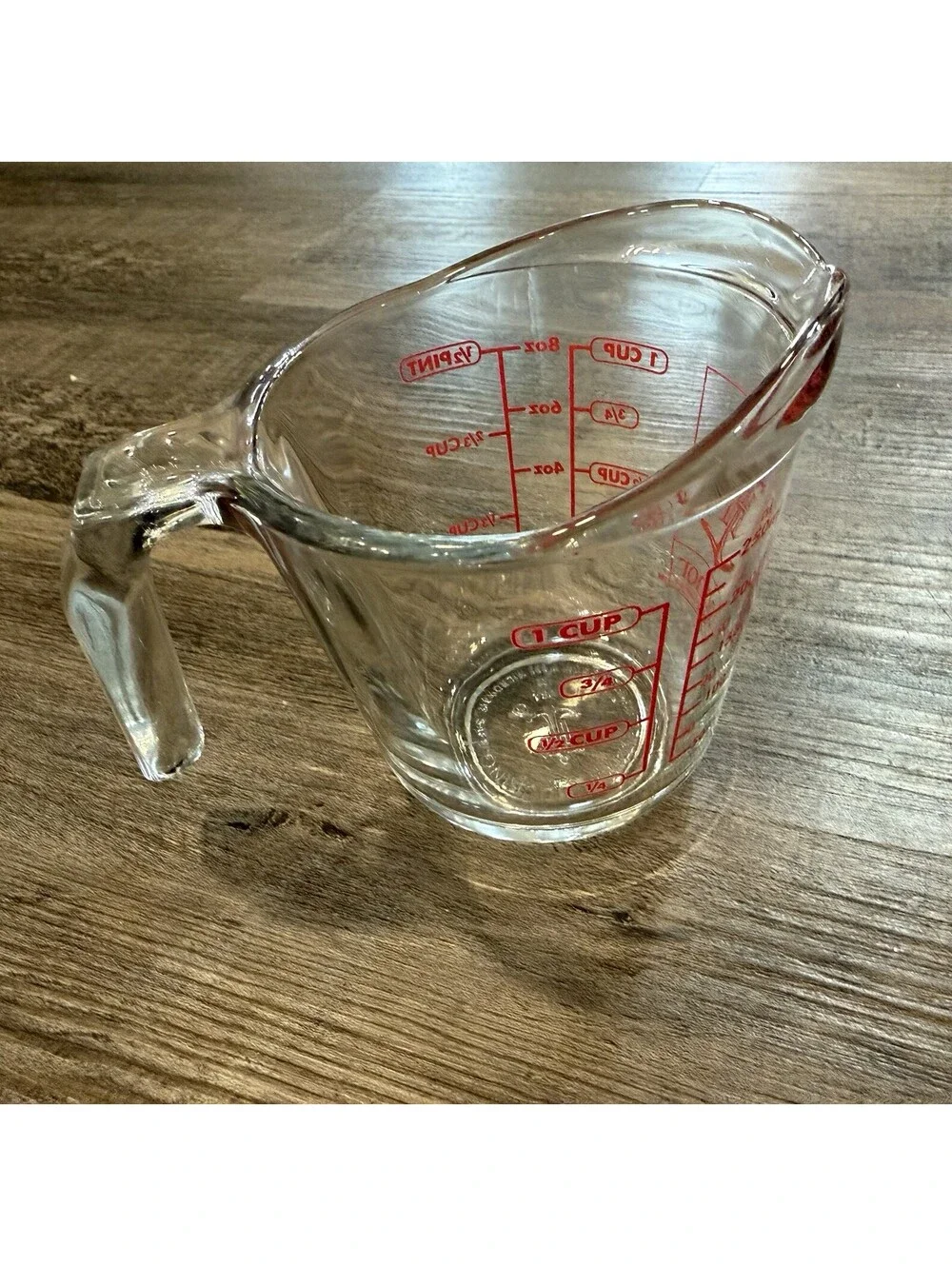 VTG Anchor Hocking 1 Cup Glass Measuring Cup USA Red Lettering Microwave Safe